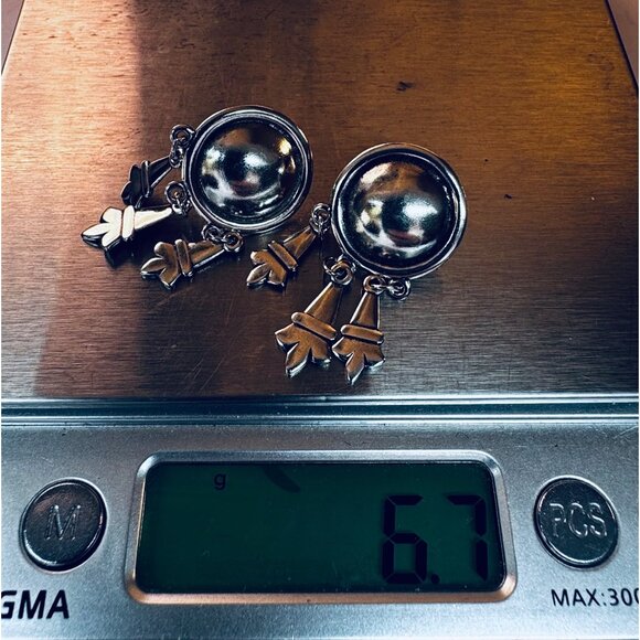 Vintage AVER Mexican Sterling Silver 925 Dome Dangle Drop Earrings 17mm Estate - Picture 8 of 9